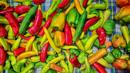 stale vegetables cucumber, pepper, carrot and tomato