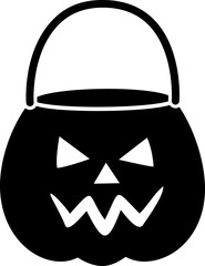 Simple cute Halloween Candy Bag Silhouette Icon.
Halloween Pumpkin Candy Bucket Illustration  isolated. 
Jack-o-Lantern Trick or Treat Bucket Vector.
Transparent background. SVG file.
