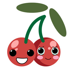 two kawaii cherry characters in doodle style. elements for mascot decor postcard design print sticker poster background
