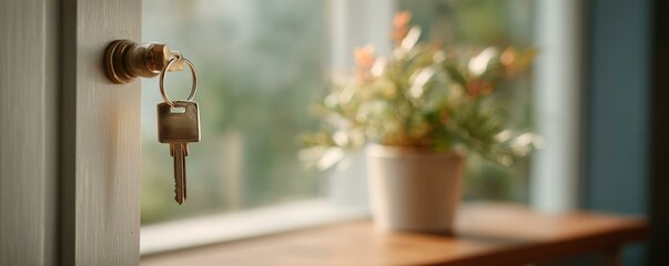 House Key Hanging on a White Door