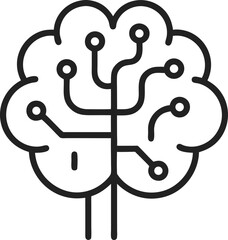 AI Brain and Neural Network Outline Icon 