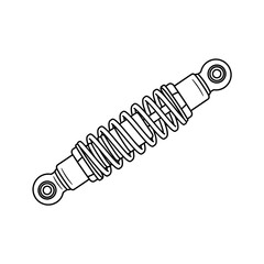 Illustration of a shock absorber with a spring mechanism in a black and white line drawing style