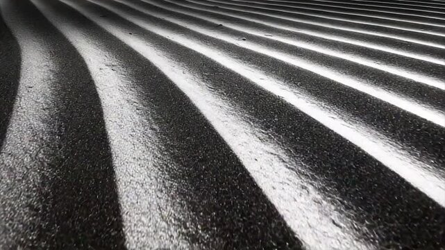 Monochrome abstract image of curved, parallel lines on a textured surface