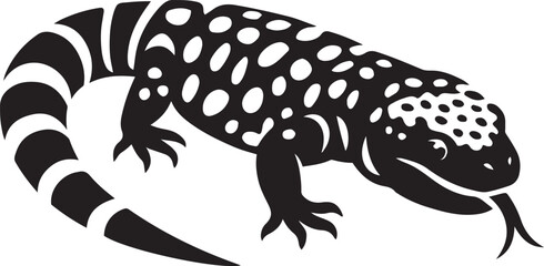Simple gila monster design in negative space, Black and white reptile drawing style © jakircreativedesign