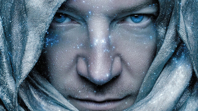 divine human figure wearing rob and representing God and glowing aura and heavenly background