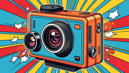 Fototapeta premium Retro Action Camera in Pop Art Style