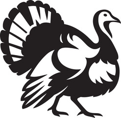 Turkey silhouette black and white bold style, Stylish farm bird illustration clean lines