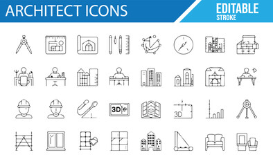Architect and Construction Icons for Building Design, Engineering, and Planning