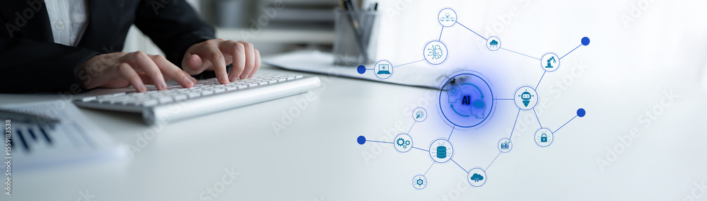 Wall mural ai collaboration enhances connected intelligence through robotics, data, and cloud. ai collaboration