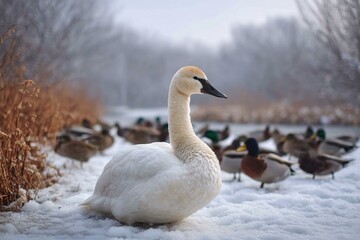 Winter Scene with Swans and Ducks