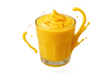 Vibrant mango lassi with saffron splashes, isolated on transparent background