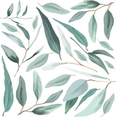 Delicate watercolor foliage illustration with eucalyptus leaves, botanical elegance and artistic expression