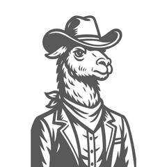 Cowboy Llama in Suit – Funny Animal Character Vector Illustration