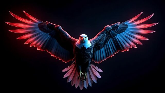 Angel with wings in flight, a symbolic illustration of a tropical bird's feather and a powerful eagle silhouette