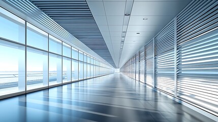 Modern Office Corridor with Sky View.