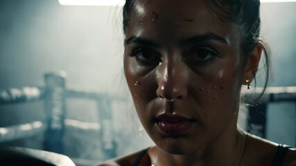 Female boxer posing in a boxing ring - Powered by Adobe