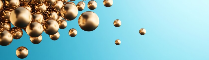 Golden Sphere Cluster on Blue Gradient Background,Abstract, Shiny
