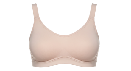 Comfortable Seamless Nude or Beige Sports Bra on Isolated Gray Background

