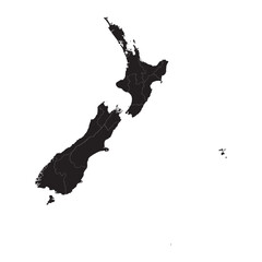 Political and geographical map of New Zealand with islands, regions, cities, terrain, and coastline details

