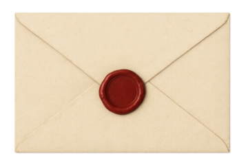 Vintage envelope featuring red wax seal, symbolizing confidential communication against transparent backdrop
