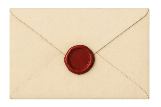 Vintage envelope featuring red wax seal, symbolizing confidential communication against transparent backdrop