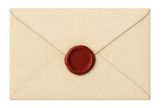 Vintage envelope featuring red wax seal, symbolizing confidential communication against transparent backdrop