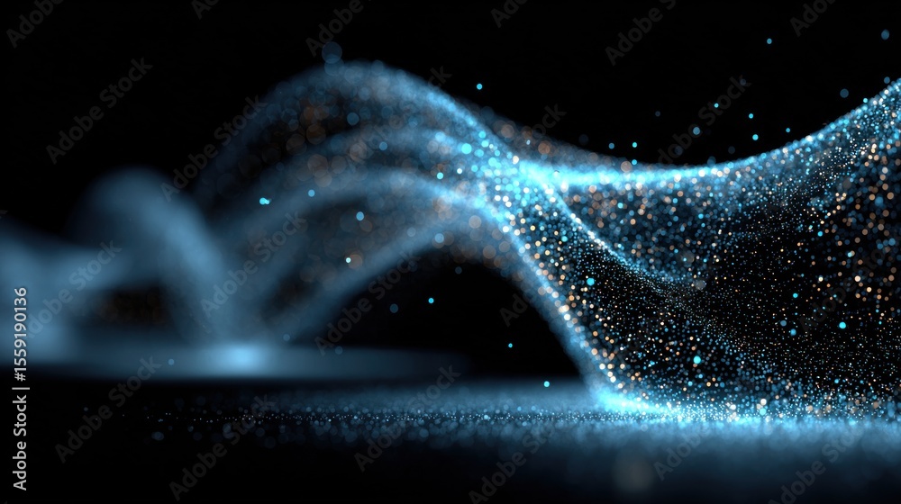 Poster thousands of glowing dots move fluidly in an animated display, creating an immersive and captivating