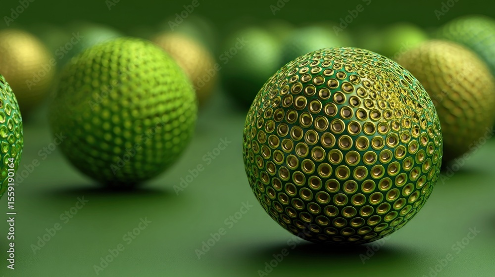 Poster vibrant abstract balls showcase a shiny metallic texture with intricate patterns and shadows, creati