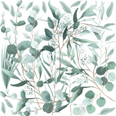 Elegant eucalyptus foliage art with muted tones evoking natural serenity and calm