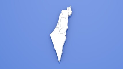 3D Render of Israel Map with State Borders on Blue Background