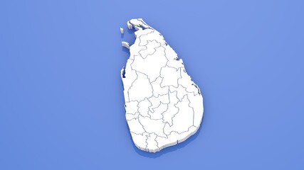 3D Render of Sri Lanka Map with State Borders on Blue Background