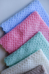 Multi-colored pile towels. A soft towel.