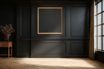 Dark Elegant Interior Mockup with Wooden Floor