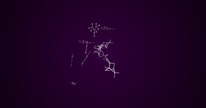 Flying structural formulas of different chemicals. Chemical fantasies. Abstract animation.
