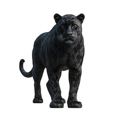Majestic black panther standing on a black background looking directly at the camera  a powerful wild cat
