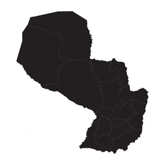 Political and geographical map of Paraguay with departments, borders, cities, rivers, and terrain features

