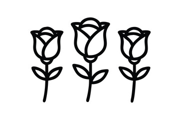 Rose vector illustration set on white background, outline 