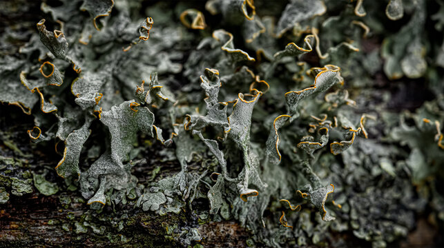 Lichen Xanthoria parietina and other lichens on dead branch