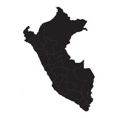 Political and geographical map of Peru with regions, borders, cities, rivers, Andes mountains, and terrain

