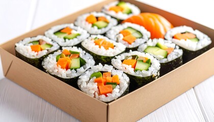 Sushi rolls with fresh vegetables and neatly arranged for display