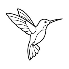 hummingbird flying drinking nectar outline art