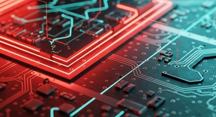 Close-up of a Circuit Board with Neon-Colored Traces