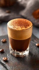 Espresso Macchiato: Close-up, Cocoa Dusted, Rich Aromatic Coffee Drink
