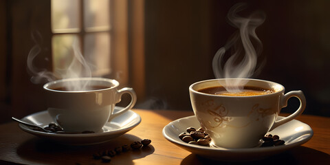 Fototapeta premium cup of coffee with beans