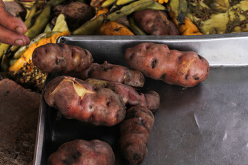 photography of traditional Peruvian food called Pachamanca. Food concept.
