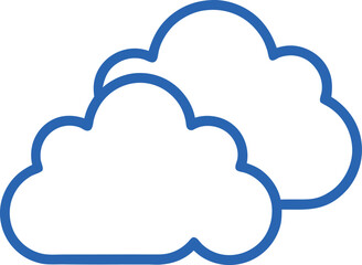 Obraz premium A blue outlined clouds floats isolated on white background