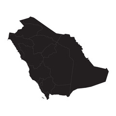 Political and geographical map of Saudi Arabia with regions, borders, cities, desert, and coastline details

