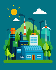 Fototapeta premium A manufacturing plant invests in renewable energy sources to adhere to government mandates on reducing carbon emissions and promoting sustainable practices.. Vector illustration