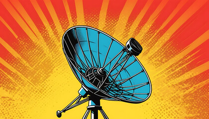 Retro Satellite Dish with Burst Background - Communication Technology Illustration