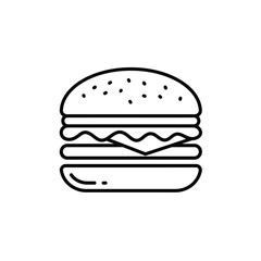 A vector illustration of a delicious fast food hamburger with beef, cheese, lettuce, and tomato on a bun, isolated on white